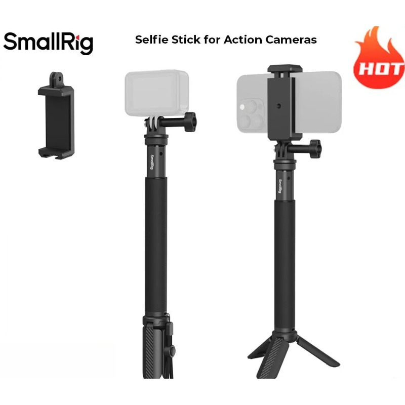 Camera Wrist Strap - SmallRig アクションカメラ用自撮り棒 スマートフォンクランプ付き iPhone/Androidスマホ対応 リストストラップ付き 5403